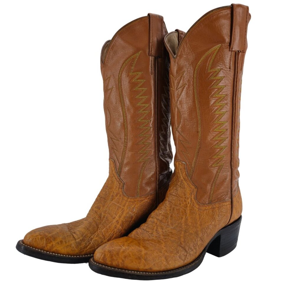 Vintage Exotic Hide Mens Size 6.5D Orange - Brown Leather Cowboy Western Boots - Picture 9 of 16